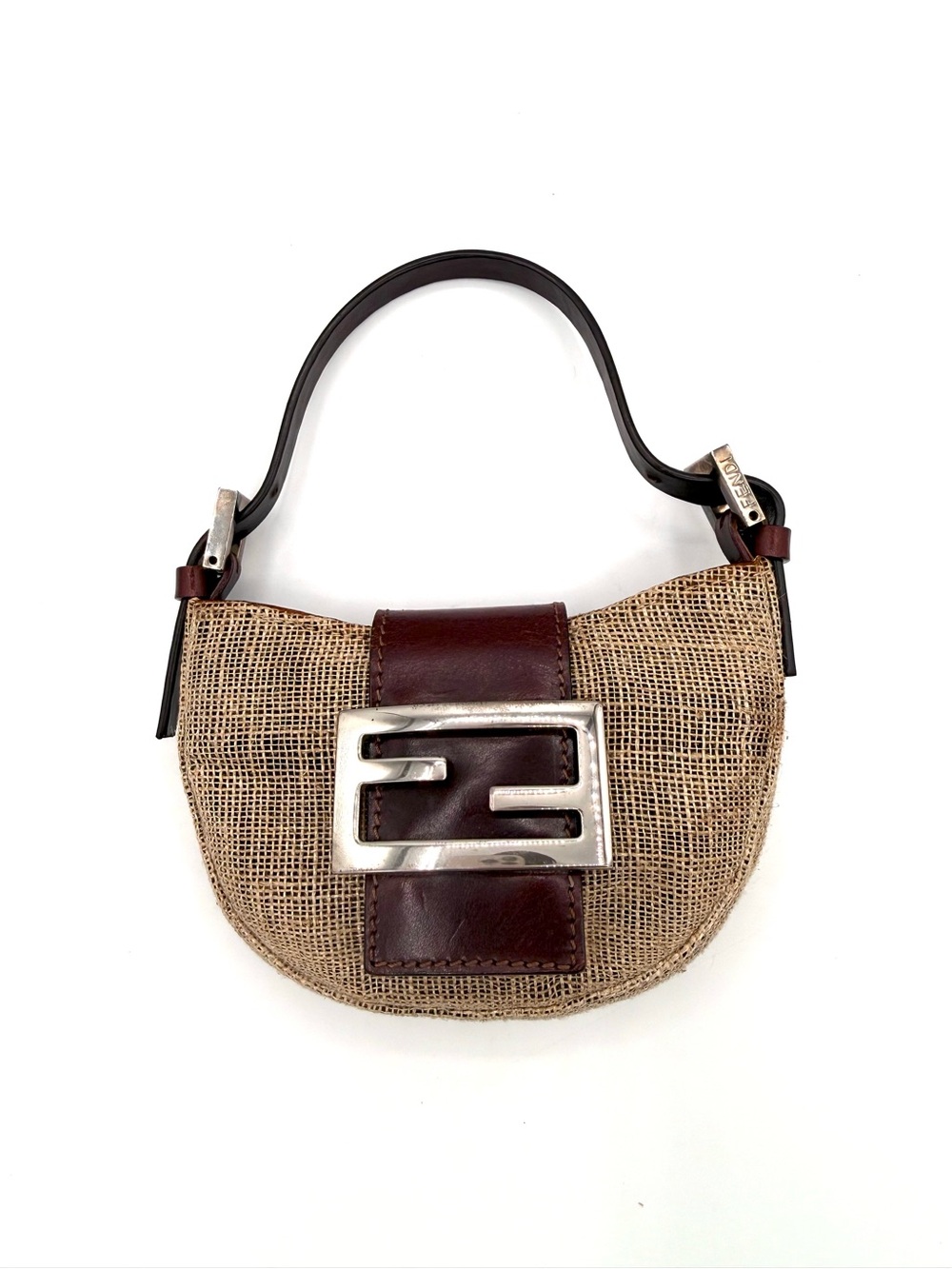 Fendi Brown Raffia Jute Mini Croissant Bag